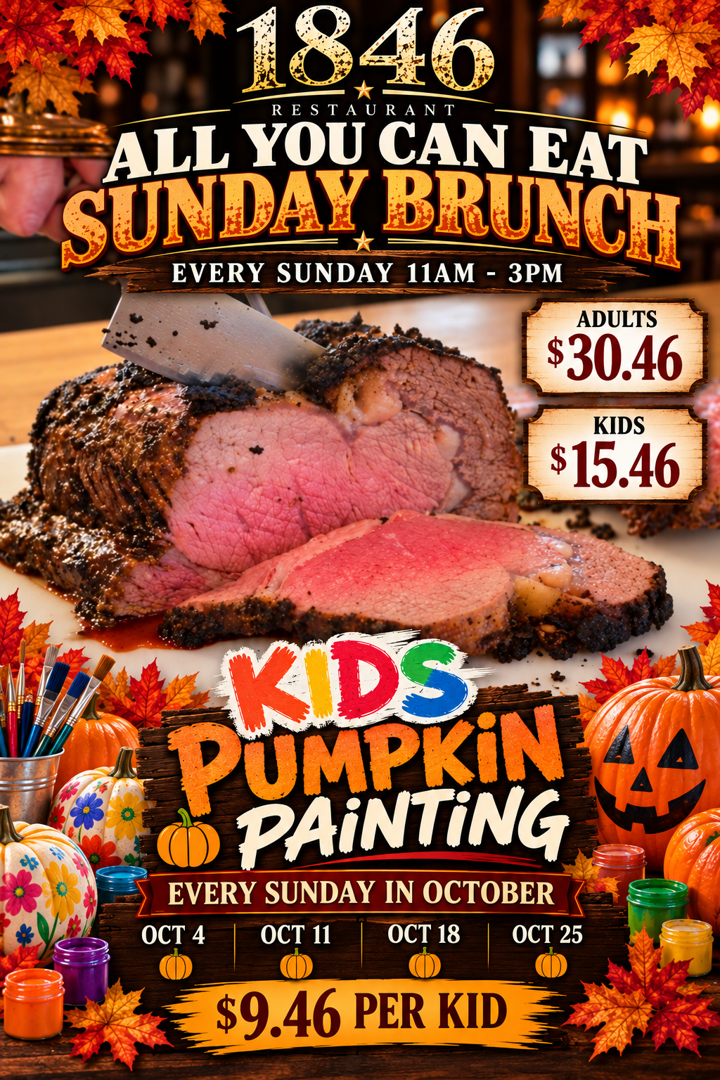 1846 All-You-Can-Eat Sunday Brunch with Kids' Pumpkin Painting every Sunday in October, Greenville TX